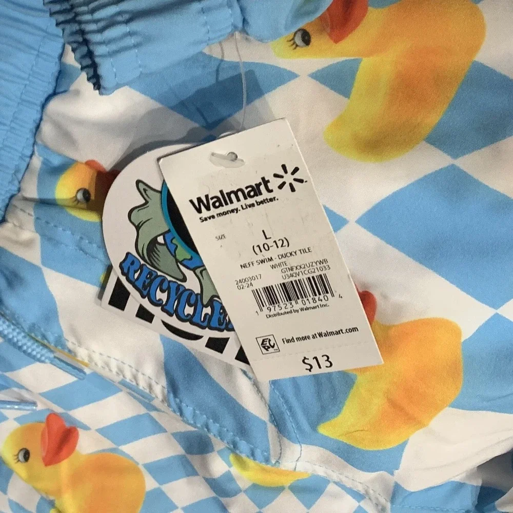 Neff Boys Ducky Tile Graphic Swim Shorts Large 10-12 New with Tags Blue White